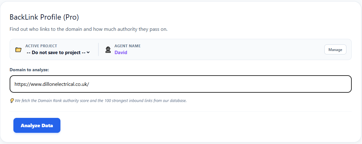 Backlink Analysis Input