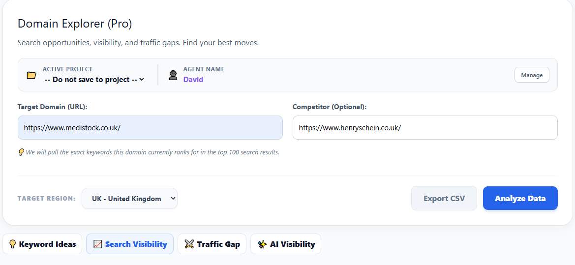 Search Visibility Interface Inputs